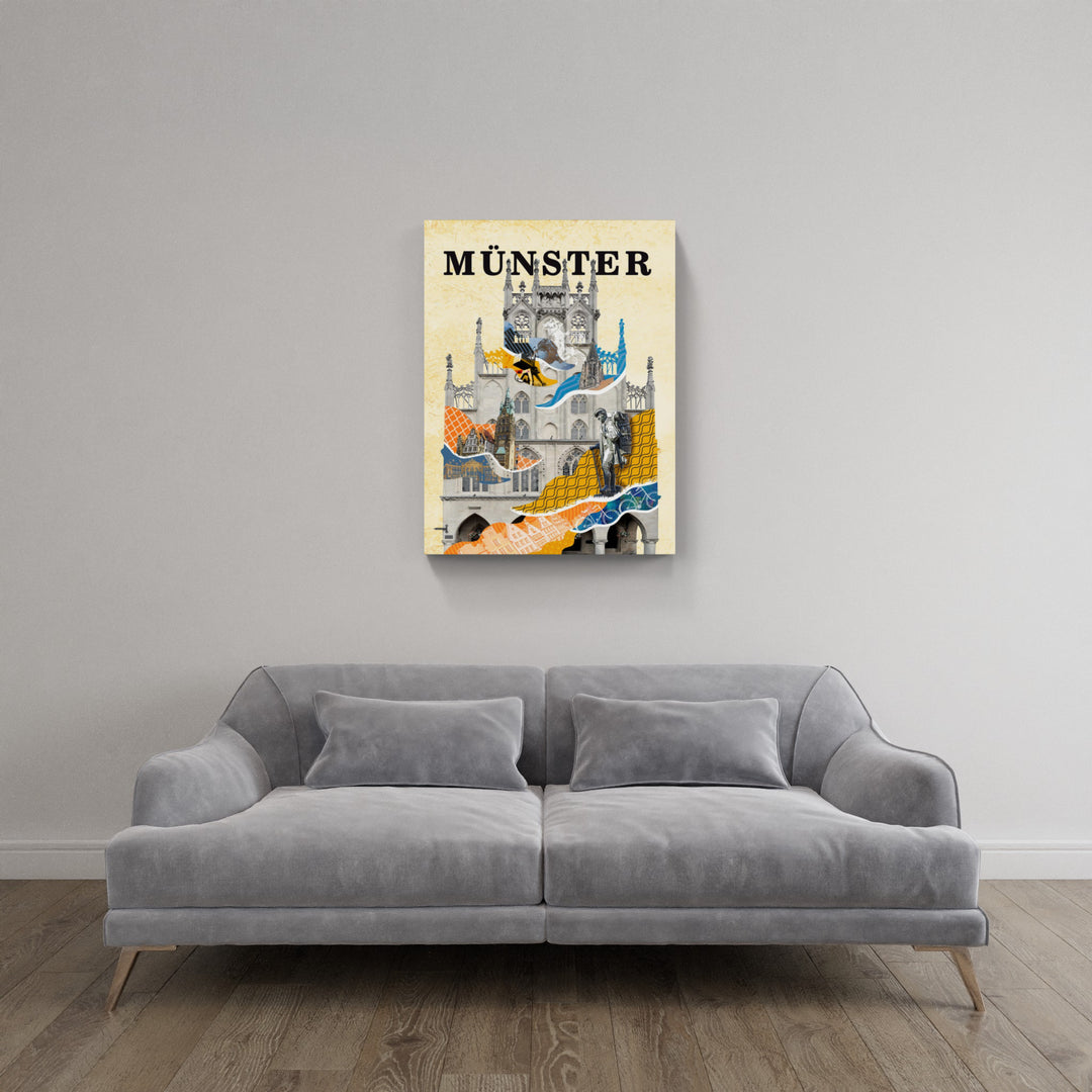 Münster Rathaus Collage | Giclee auf Holzkeilrahmen