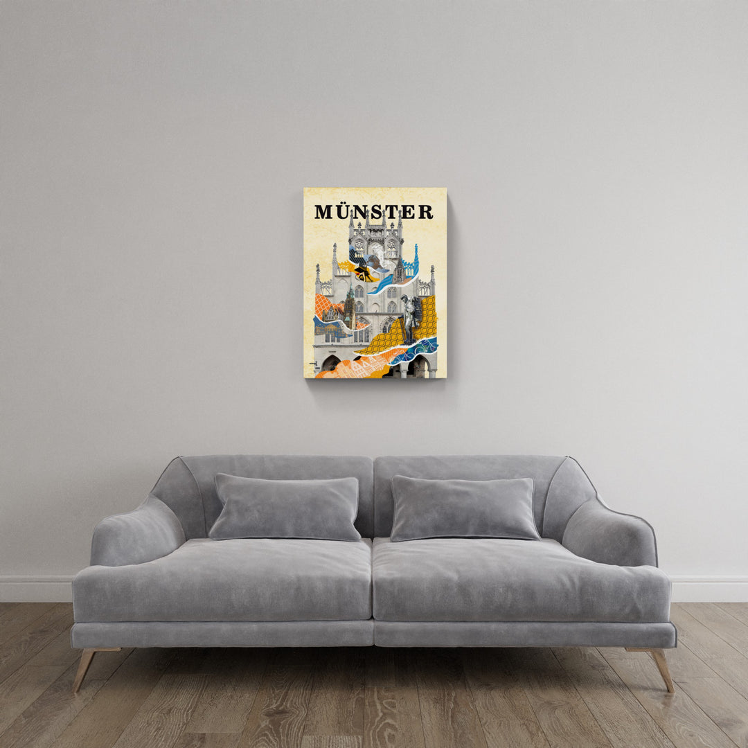 Münster Rathaus Collage | Giclee auf Holzkeilrahmen