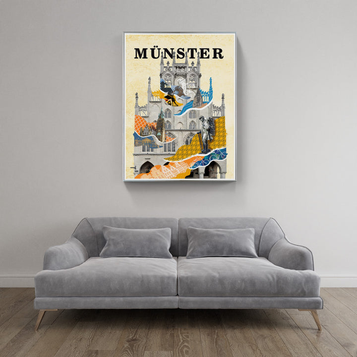 Münster Rathaus Collage | Giclee auf Holzkeilrahmen