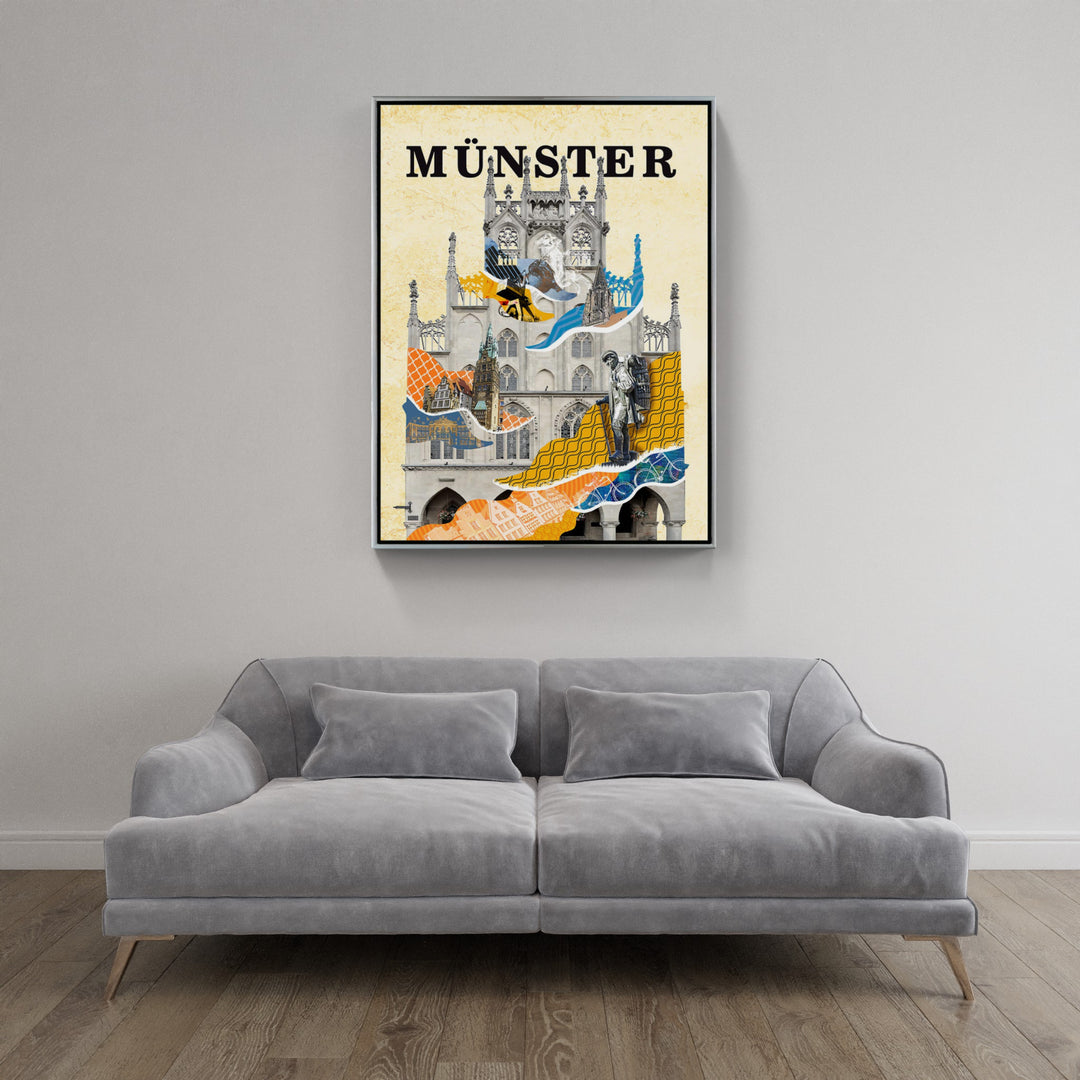 Münster Rathaus Collage | Giclee auf Holzkeilrahmen