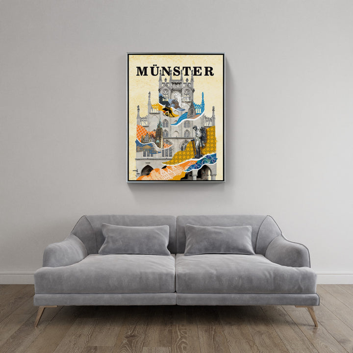 Münster Rathaus Collage | Giclee auf Holzkeilrahmen