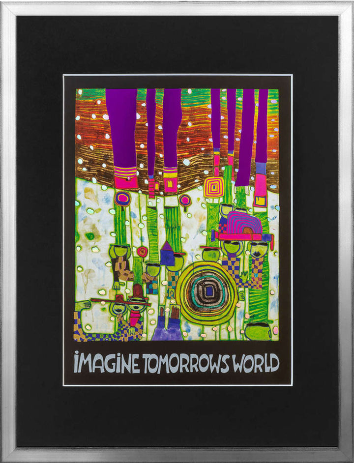 "Imagine tomorow's world" | Friedensreich Hundertwasser mit Rahmen