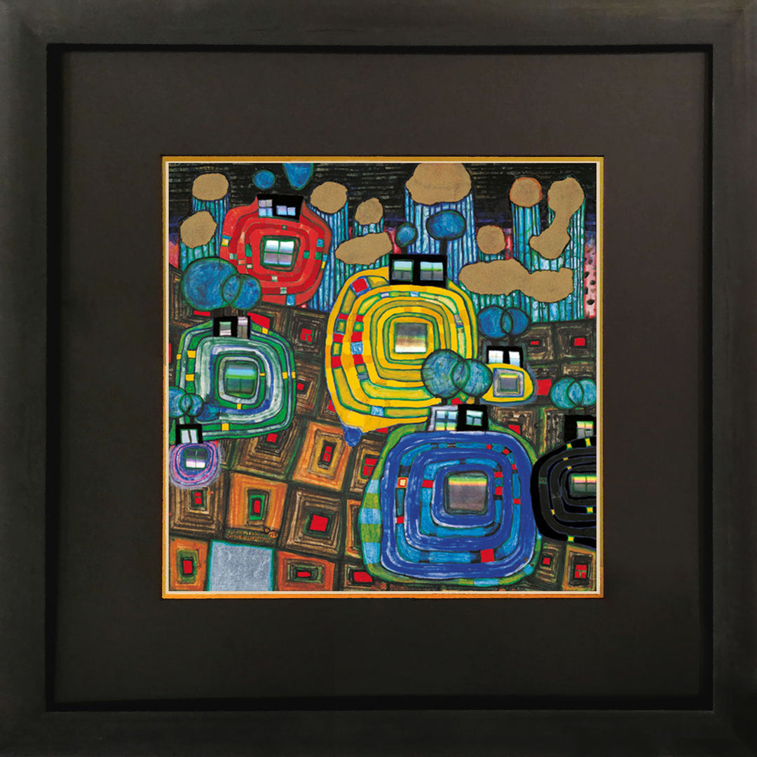 "Paviliona and Bungalows" | Friedensreich Hundertwasser mit Rahmen