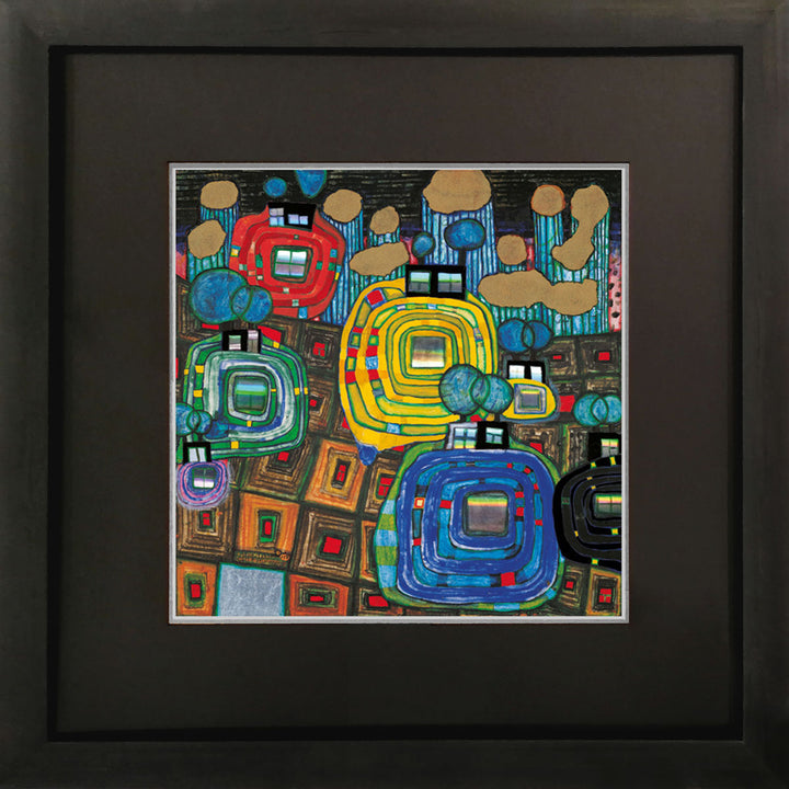 "Paviliona and Bungalows" | Friedensreich Hundertwasser mit Rahmen
