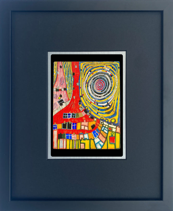 "Mountain climbing windows" | Friedensreich Hundertwasser Miniprint mit Rahmen