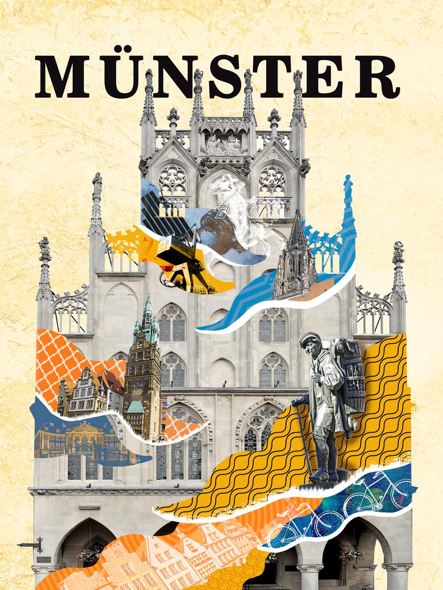 Münster Rathaus Collage | Giclee auf Holzkeilrahmen