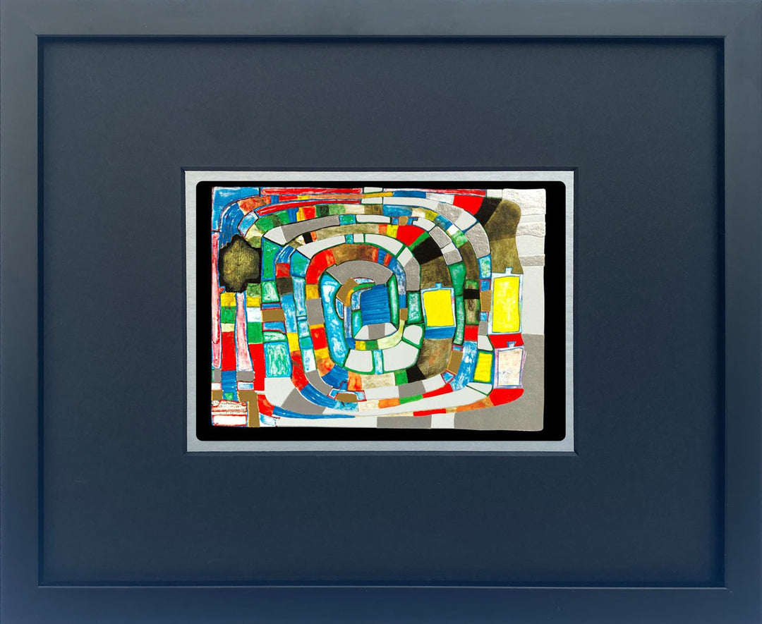 "Silver spiral" | Friedensreich Hundertwasser Miniprint mit Rahmen