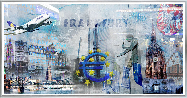 Zentrum Frankfurt Collage | Giclee auf Holzkeilrahmen
