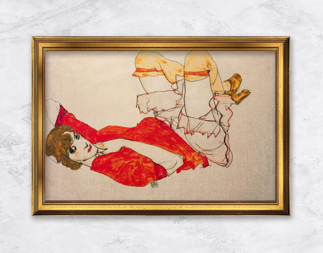 "Wally in roter Bluse mit erhobenen Knien" | Egon Schiele