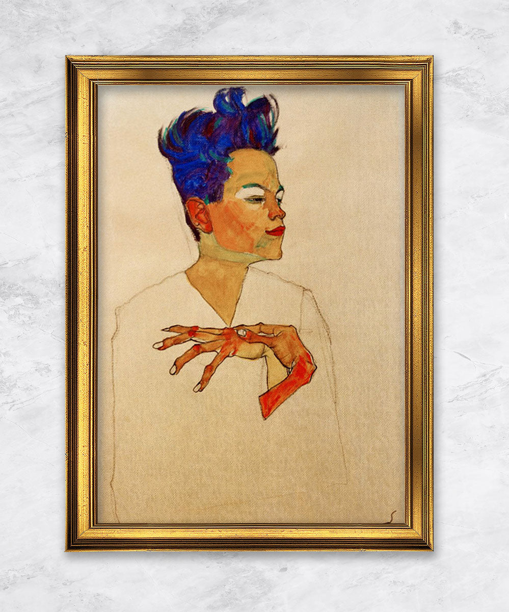 "Selbstporträt mit an die Brust gelegten Händen" | Egon Schiele