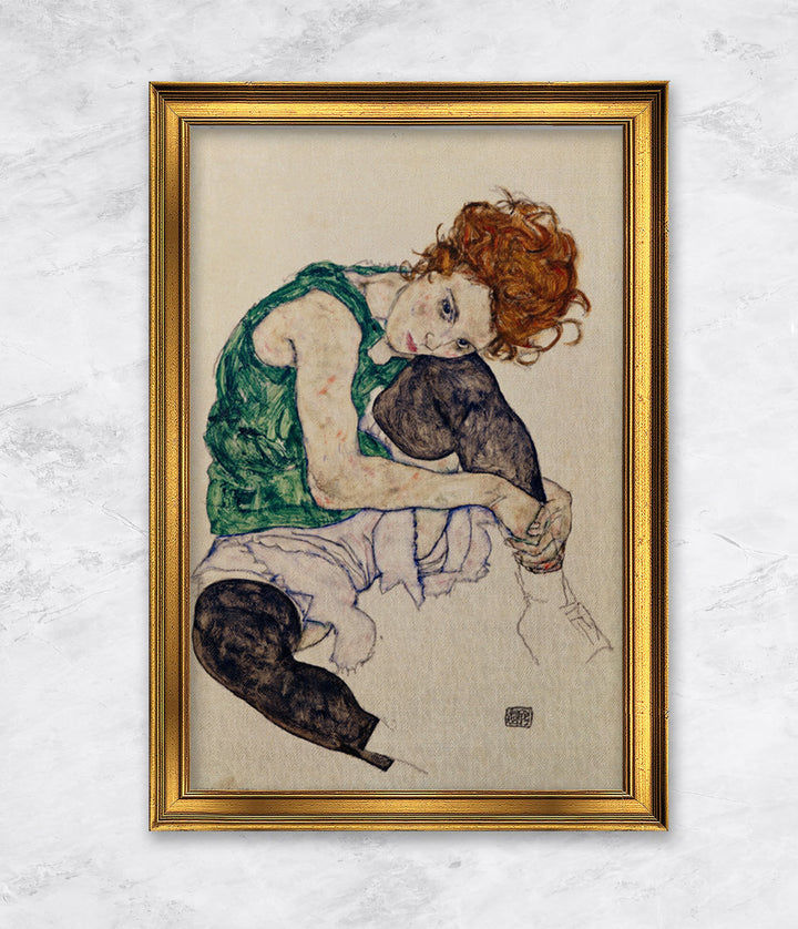 "Sitzende Frau mit hochgezogenem Knie o. Donna Seduta" | Egon Schiele