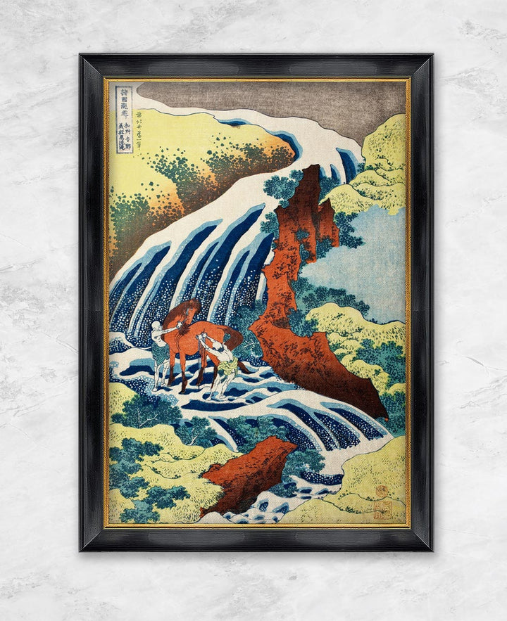 "Two Men Washing A Horse in A Waterfall" | Katsushika Hokusai
