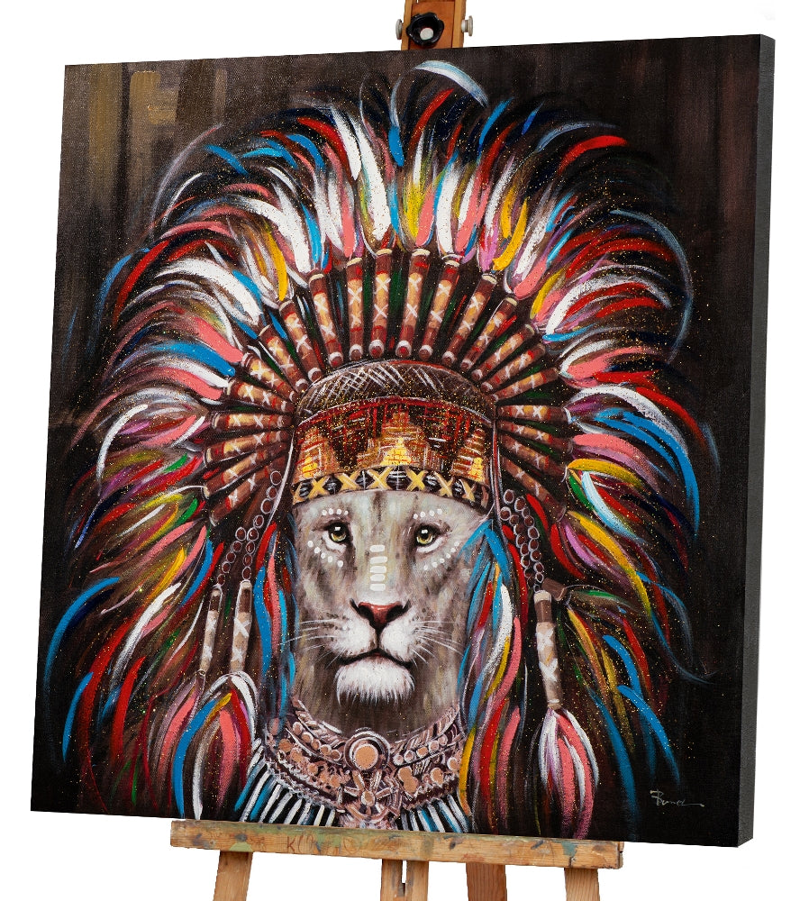 Löwe mit Indianerschmuck