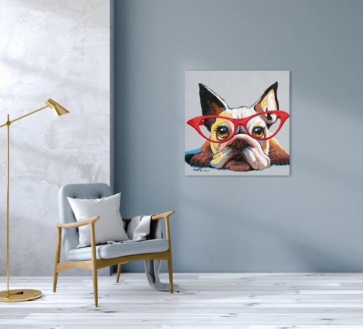 Hund mit roter Brille