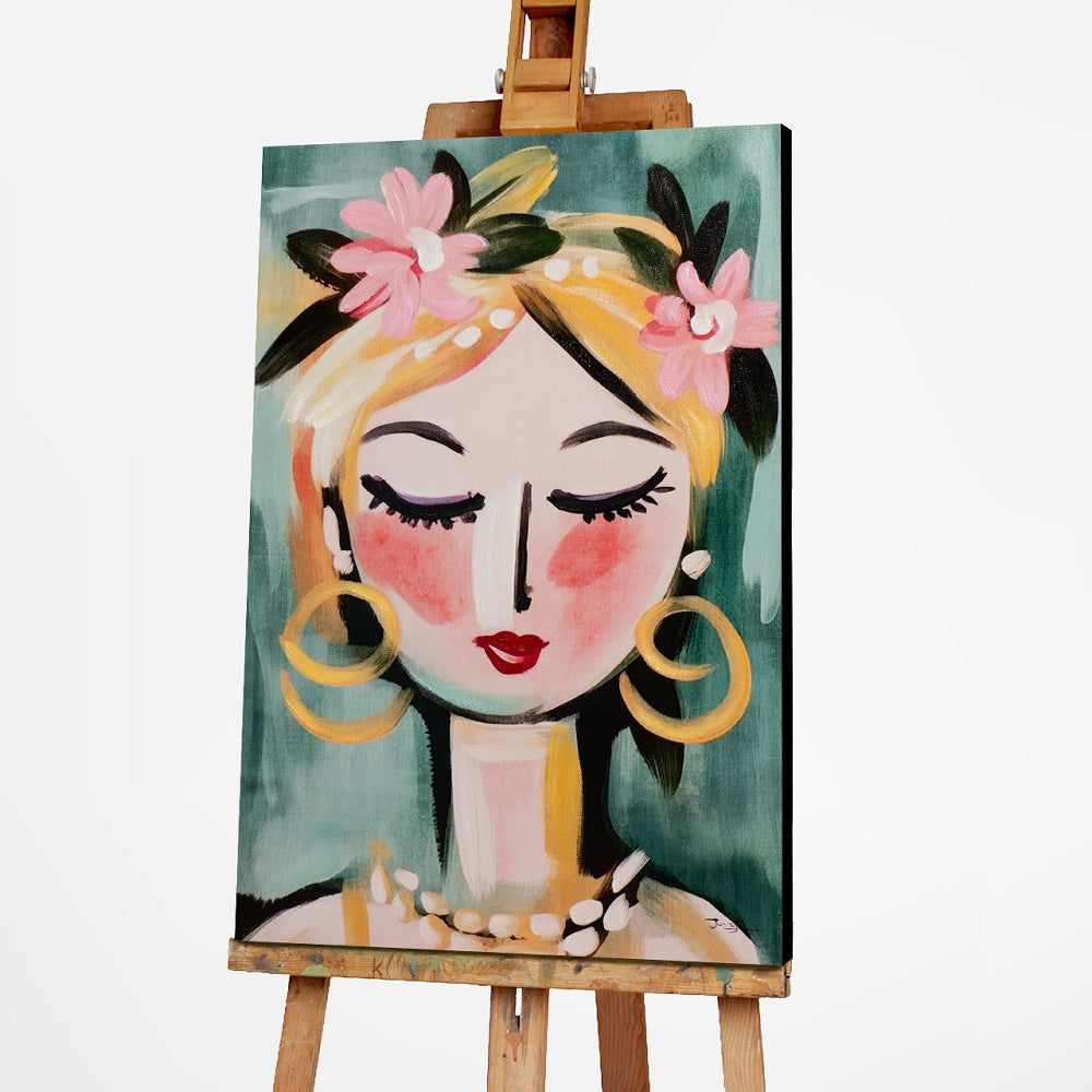 Naive Painting Green Girl
