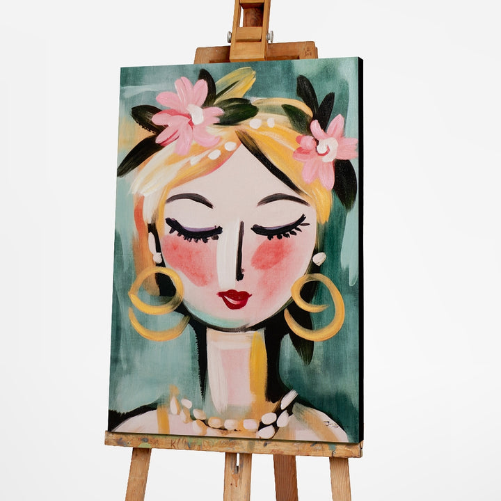 Naive Painting Green Girl