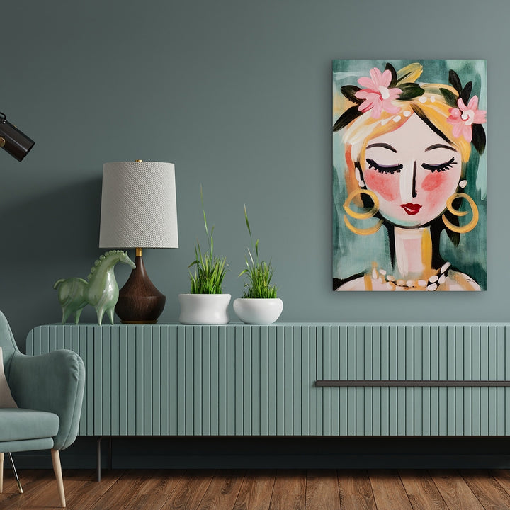 Naive Painting Green Girl