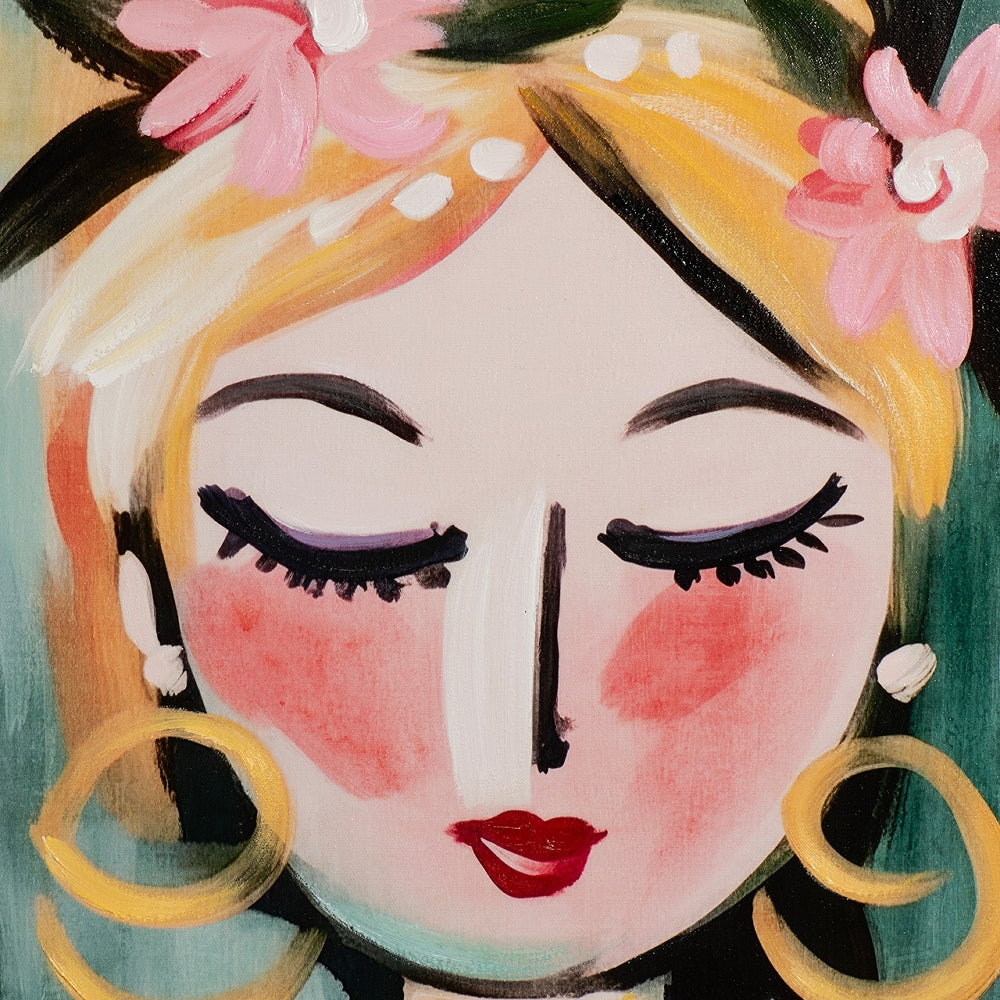 Naive Painting Green Girl