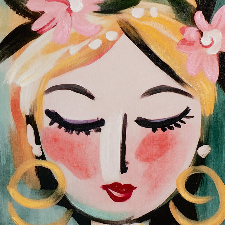 Naive Painting Green Girl