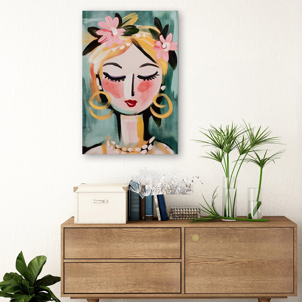 Naive Painting Green Girl