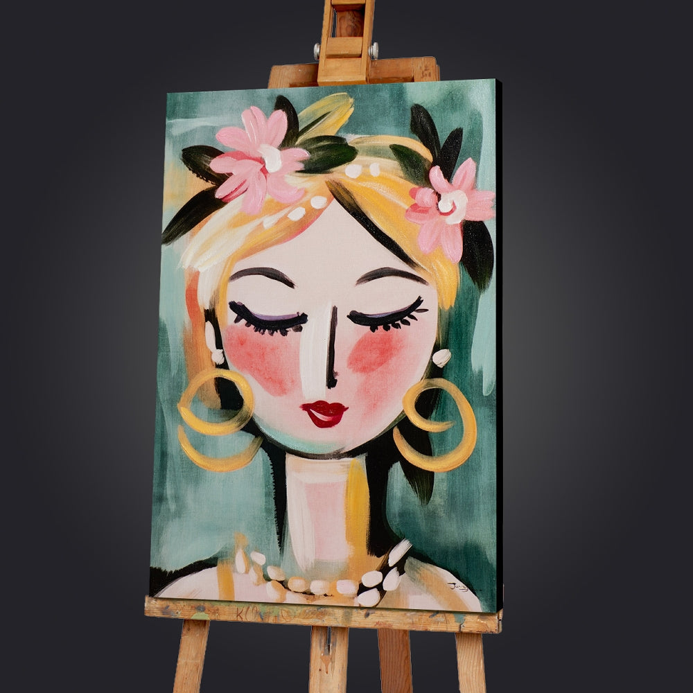 Naive Painting Green Girl