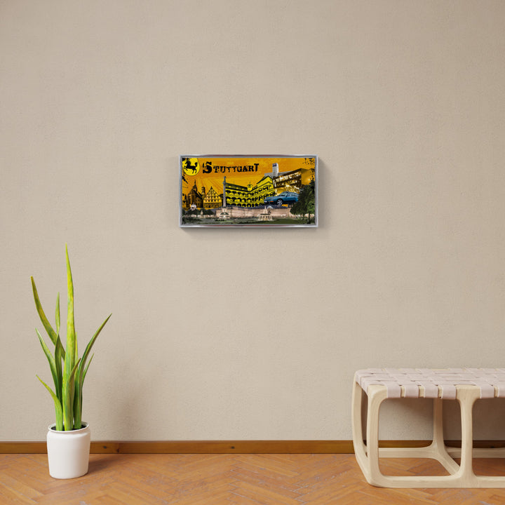 Gelbes Stuttgart Collage | Giclee auf Holzkeilrahmen