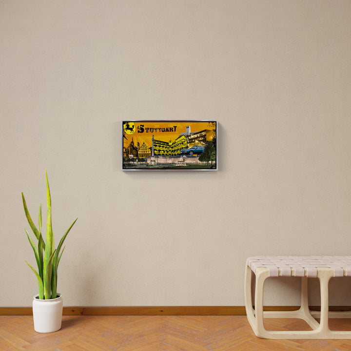 Gelbes Stuttgart Collage | Giclee auf Holzkeilrahmen