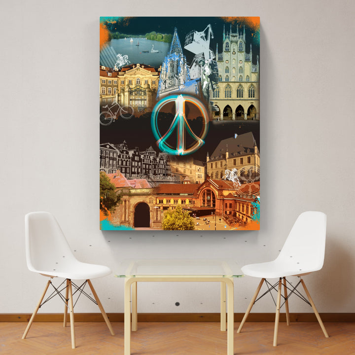 Osnabrück und Münster-Friedensbild Collage 2025 (Hoch) | Giclee auf Holzkeilrahmen