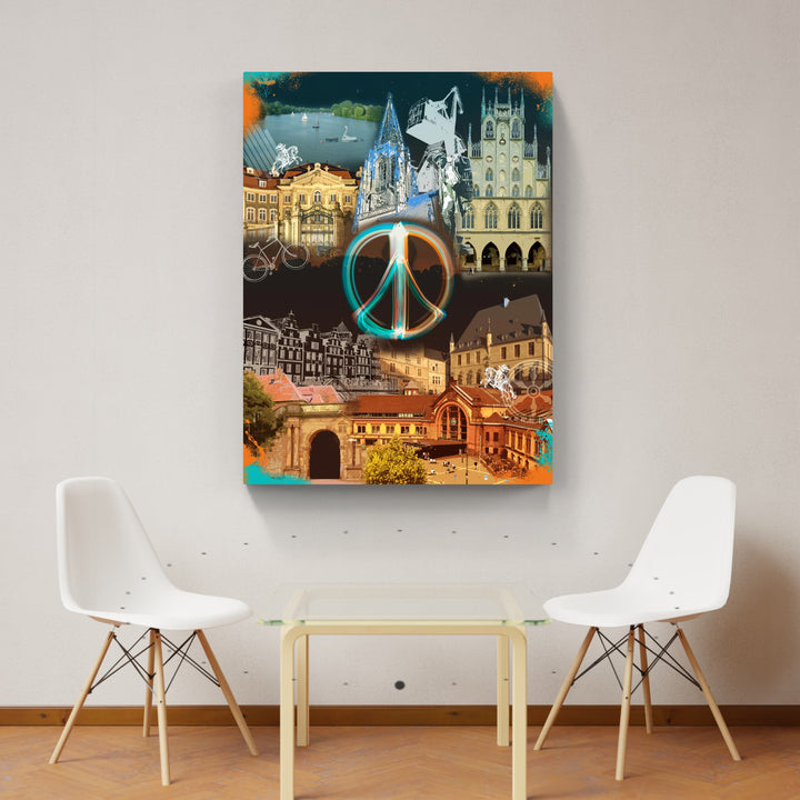Osnabrück und Münster-Friedensbild Collage 2025 (Hoch) | Giclee auf Holzkeilrahmen