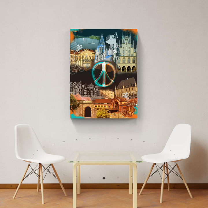 Osnabrück und Münster-Friedensbild Collage 2025 (Hoch) | Giclee auf Holzkeilrahmen
