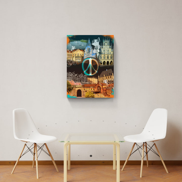 Osnabrück und Münster-Friedensbild Collage 2025 (Hoch) | Giclee auf Holzkeilrahmen