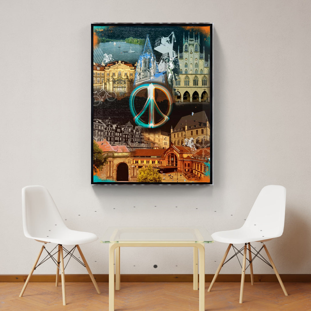 Osnabrück und Münster-Friedensbild Collage 2025 (Hoch) | Giclee auf Holzkeilrahmen