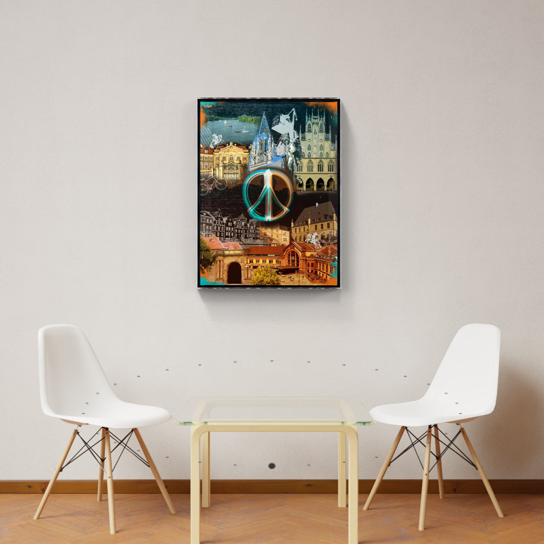 Osnabrück und Münster-Friedensbild Collage 2025 (Hoch) | Giclee auf Holzkeilrahmen
