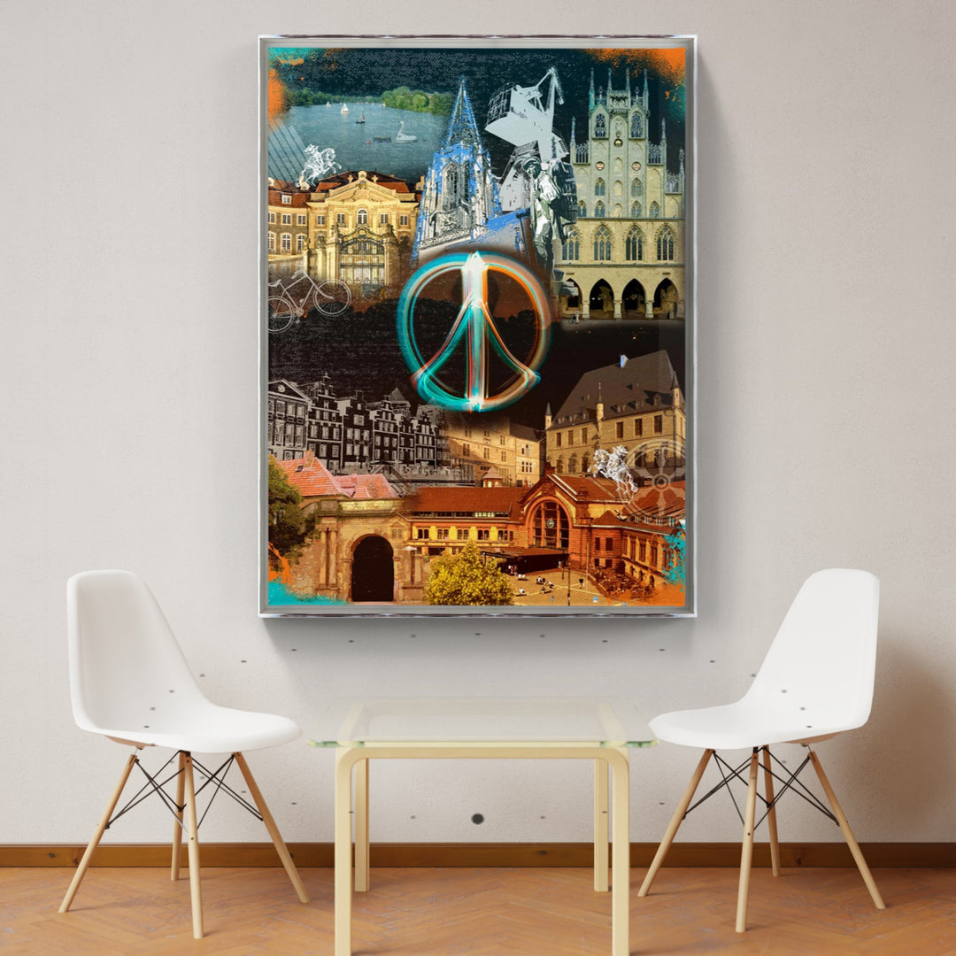 Osnabrück und Münster-Friedensbild Collage 2025 (Hoch) | Giclee auf Holzkeilrahmen