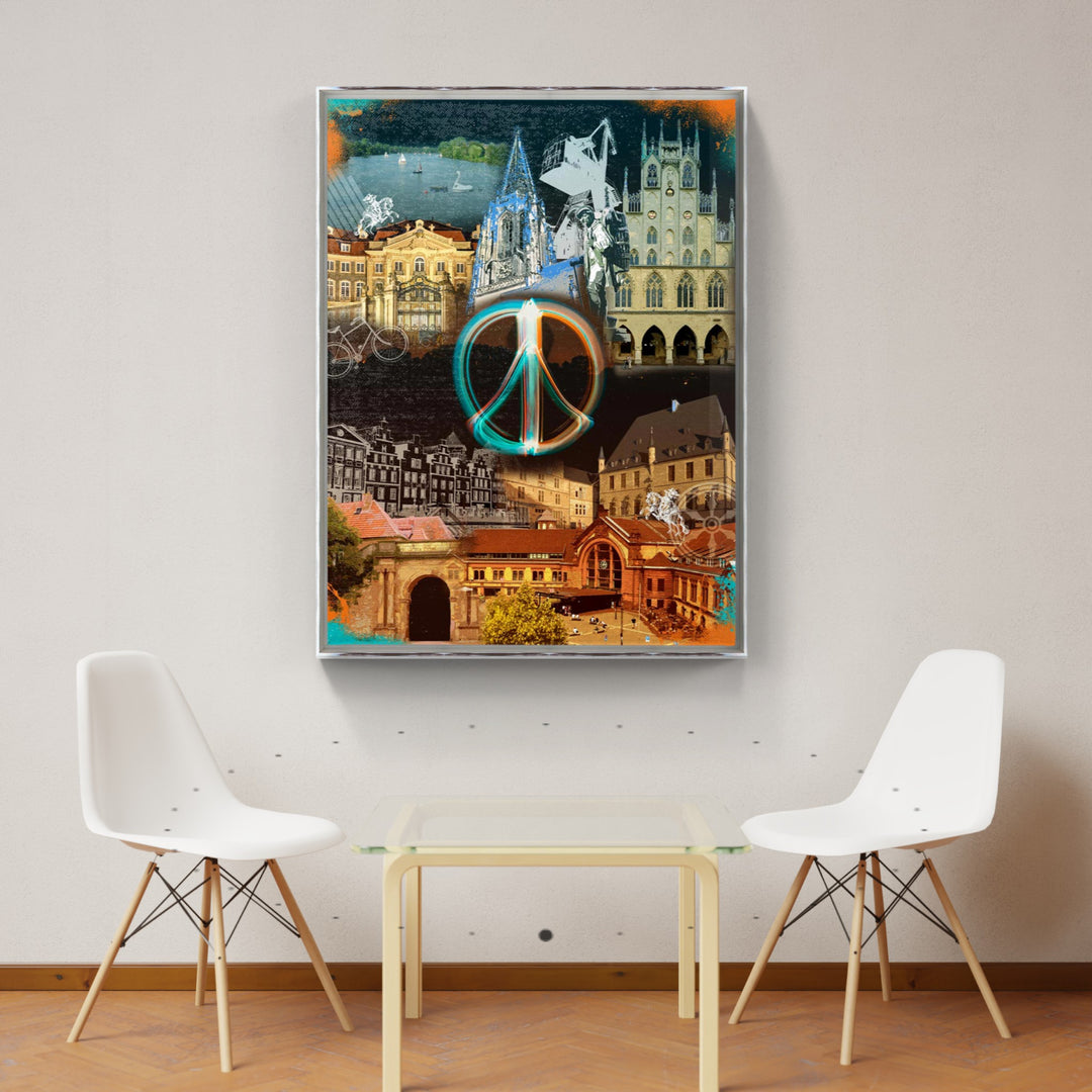 Osnabrück und Münster-Friedensbild Collage 2025 (Hoch) | Giclee auf Holzkeilrahmen