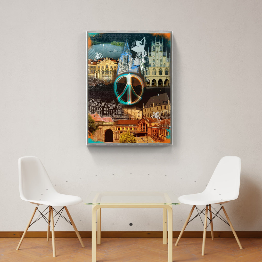 Osnabrück und Münster-Friedensbild Collage 2025 (Hoch) | Giclee auf Holzkeilrahmen