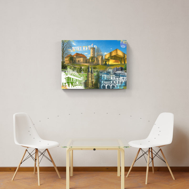 Bielefeld Turm & Zeit Collage | Giclee auf Holzkeilrahmen
