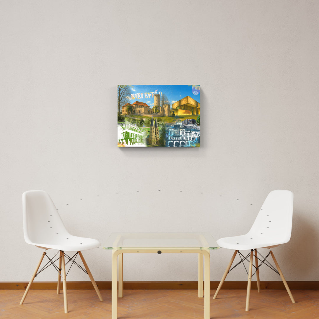 Bielefeld Turm & Zeit Collage | Giclee auf Holzkeilrahmen