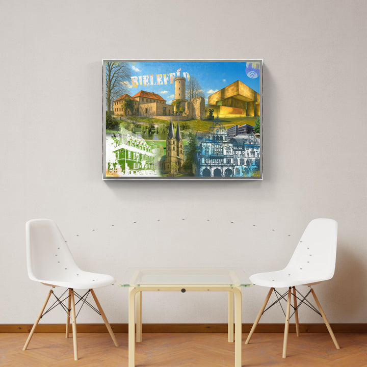 Bielefeld Turm & Zeit Collage | Giclee auf Holzkeilrahmen