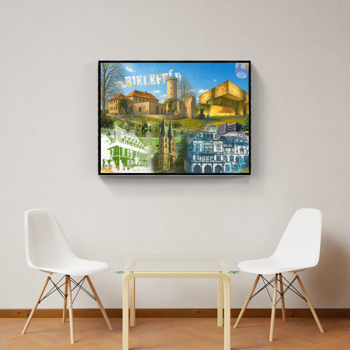 Bielefeld Turm & Zeit Collage | Giclee auf Holzkeilrahmen