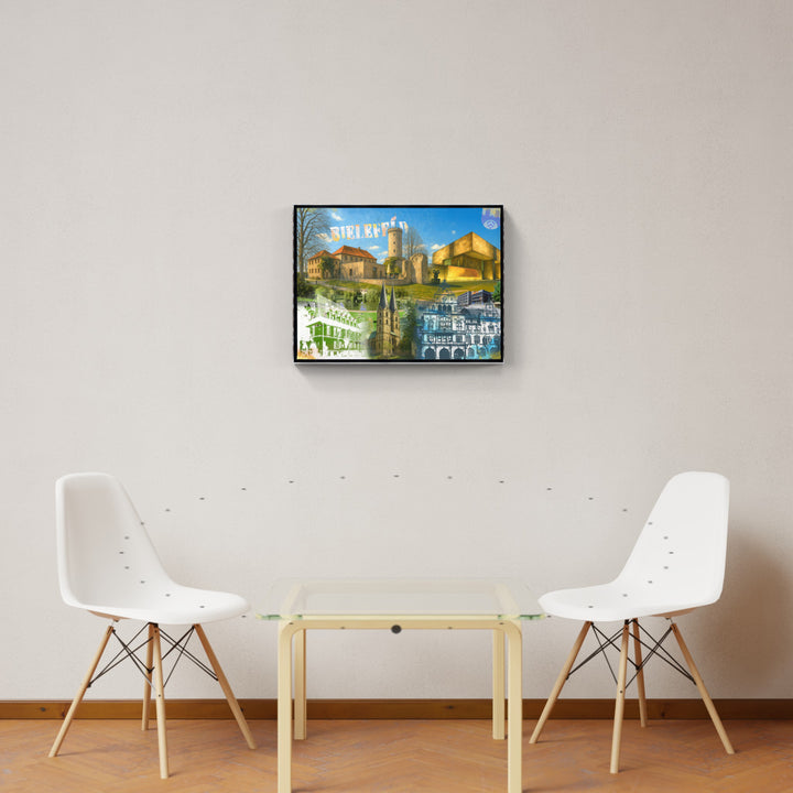 Bielefeld Turm & Zeit Collage | Giclee auf Holzkeilrahmen