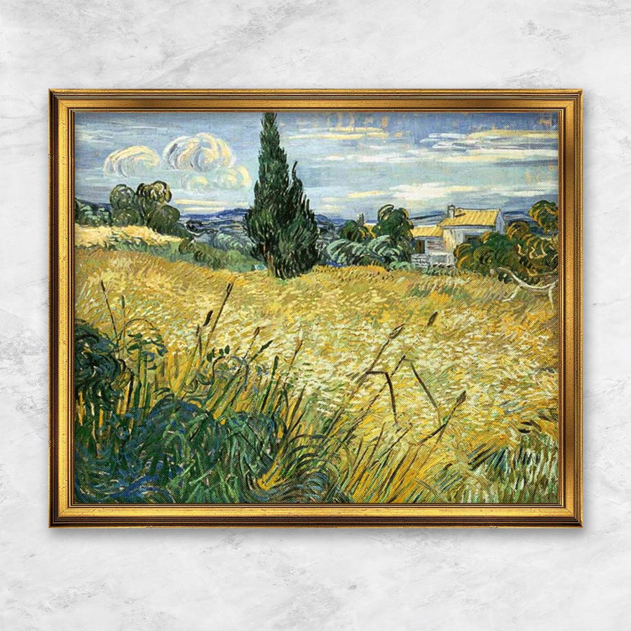 Grünes Weizenfeld mit Zypresse - Vincent van Gogh goldener Rahmen