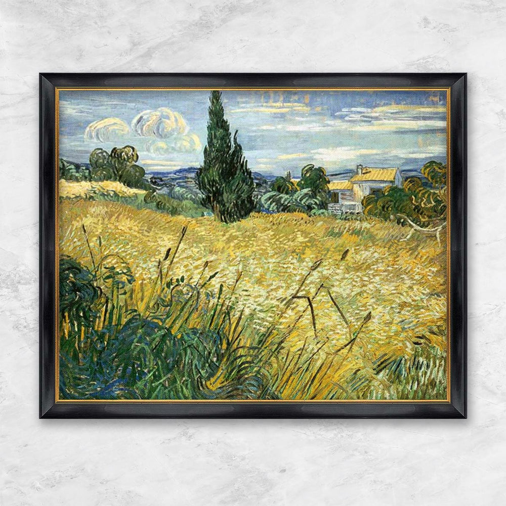 Grünes Weizenfeld mit Zypresse - Vincent van Gogh schwarzer Rahmen