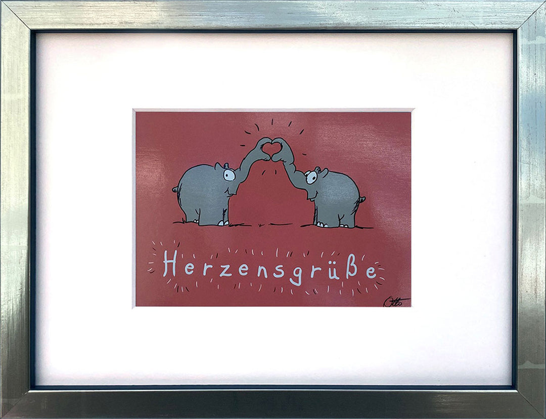 "Herzensgrüße" | Otto Waalkes Miniprint mit Rahmen + Passepartout
