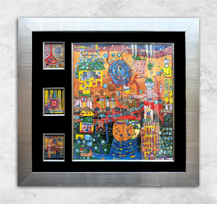 "Hundertwasser Collage - XL" | Friedensreich Hundertwasser mit Rahmen