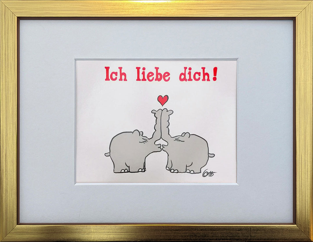 "Ich liebe Dich" | Otto Waalkes Miniprint mit Rahmen + Passepartout