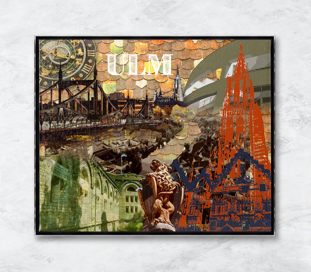 Das grüne Ulm Collage | Giclee auf Holzkeilrahmen