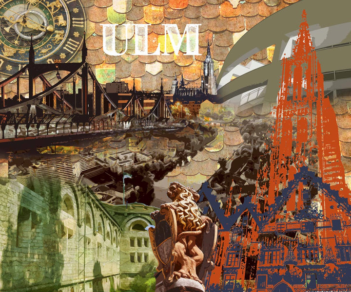 Das grüne Ulm Collage | Giclee auf Holzkeilrahmen