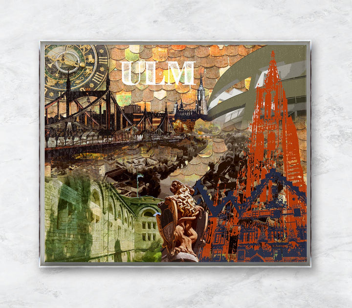 Das grüne Ulm Collage | Giclee auf Holzkeilrahmen