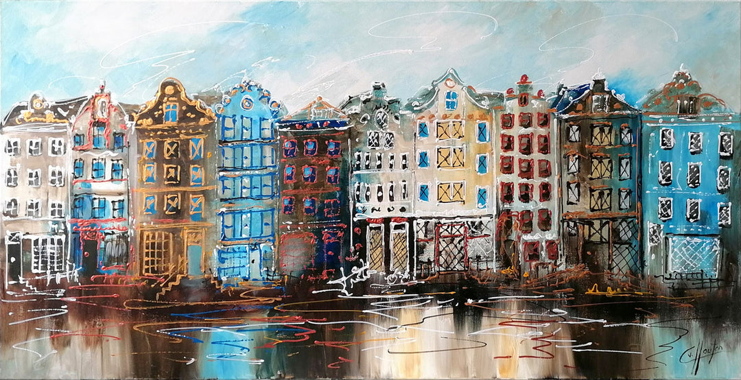 "Blaue Häuser am Flussufer" | Van Houten